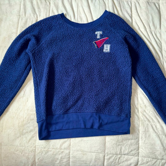TOMMY HILFIGER Blue fuzzy crew neck hoodie. Size S - Picture 1 of 2